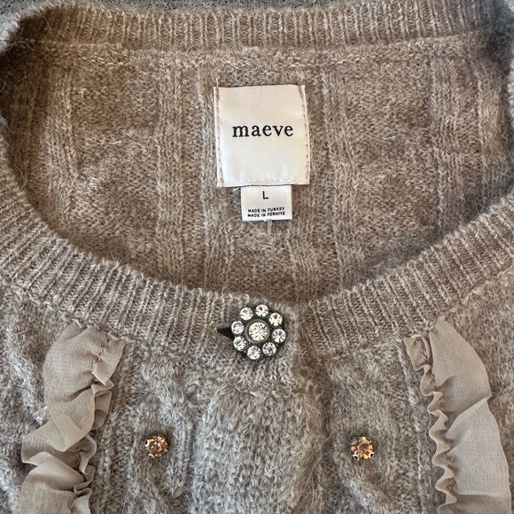 NWT - MAEVE Short-Sleeve Crystal Embellished Ruffled Cardigan Sweater - Size L - Picture 12 of 16